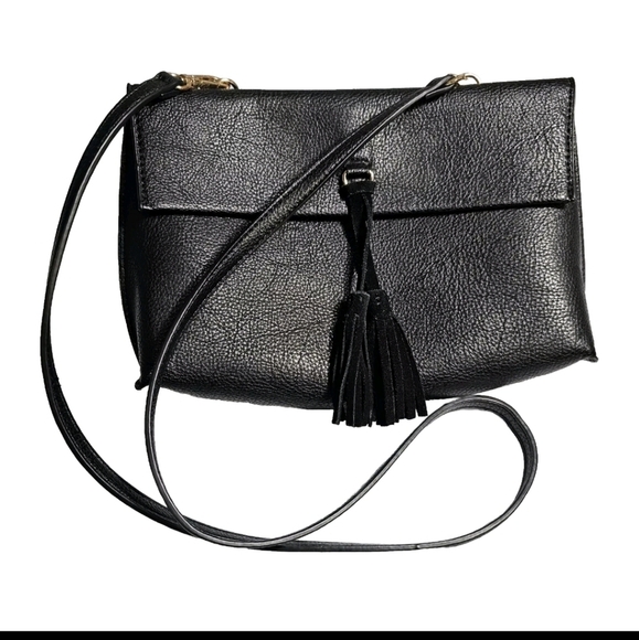 Anthropologie Convertible Black Crossbody Clutch Evening Simple Leather Bag - Picture 1 of 6